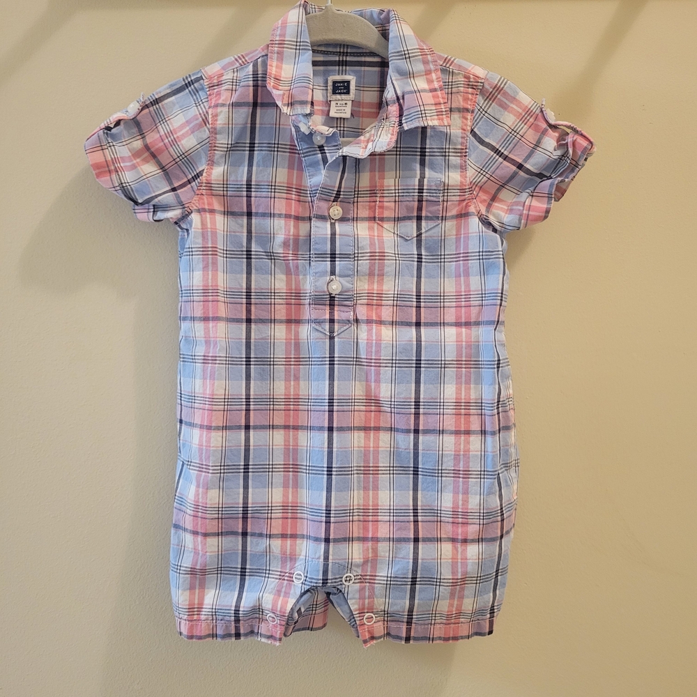 Plaid Short Sleeve Baby Romper